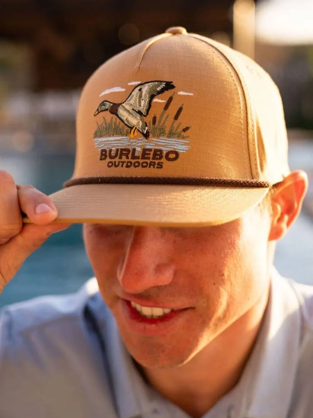 New! Burlebo Duck on Pond Hat Embroidered Ripstop Baseball Cap